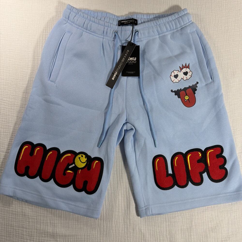 ROKU STUDIO LIGHT BLUE HIGH LIFE SWEAT SHORTS MEN’S SIZE M